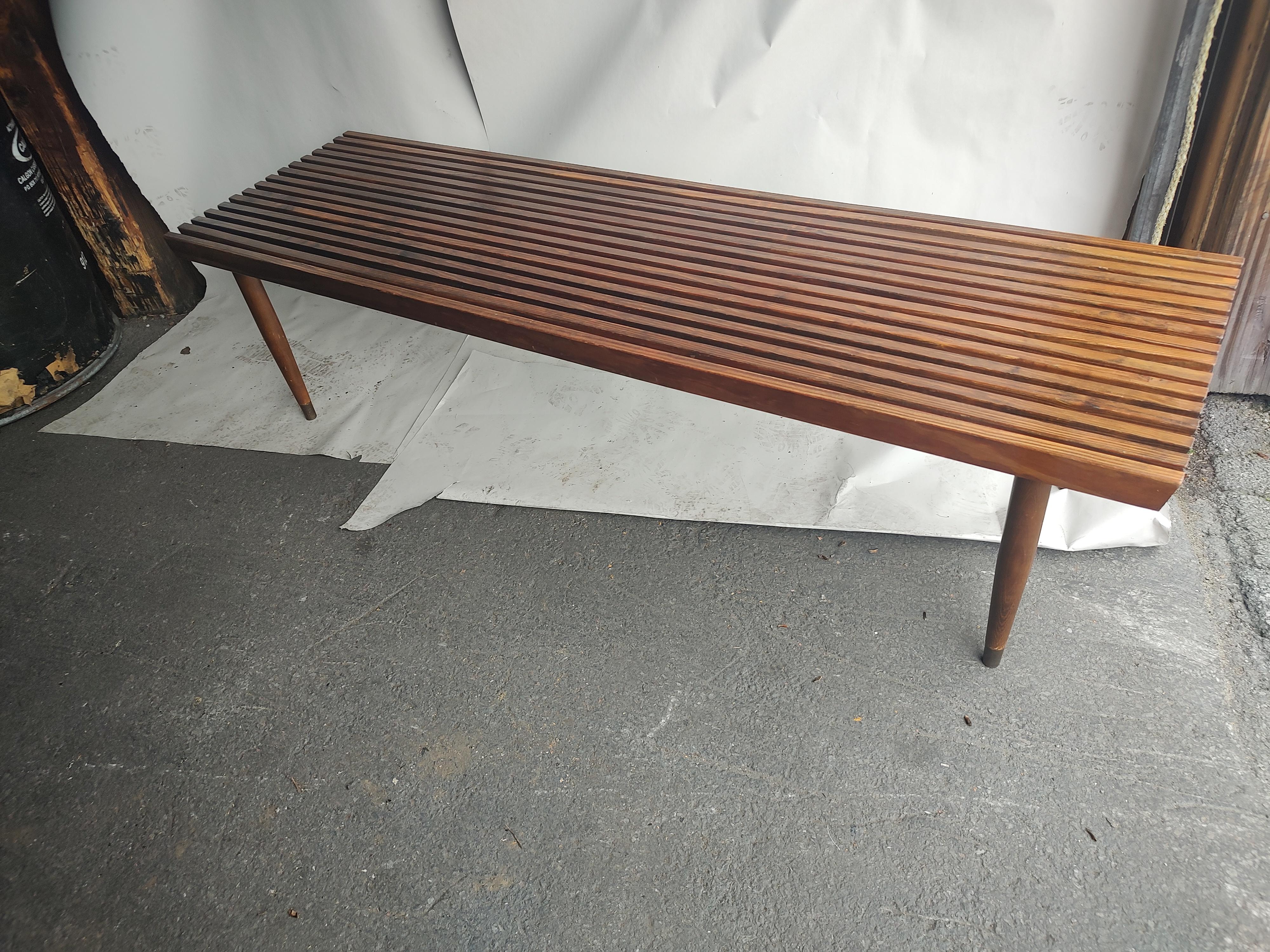 Brass Mid-Century Modern Sculptural Slatted Cocktail Table Bench Style George Nelson