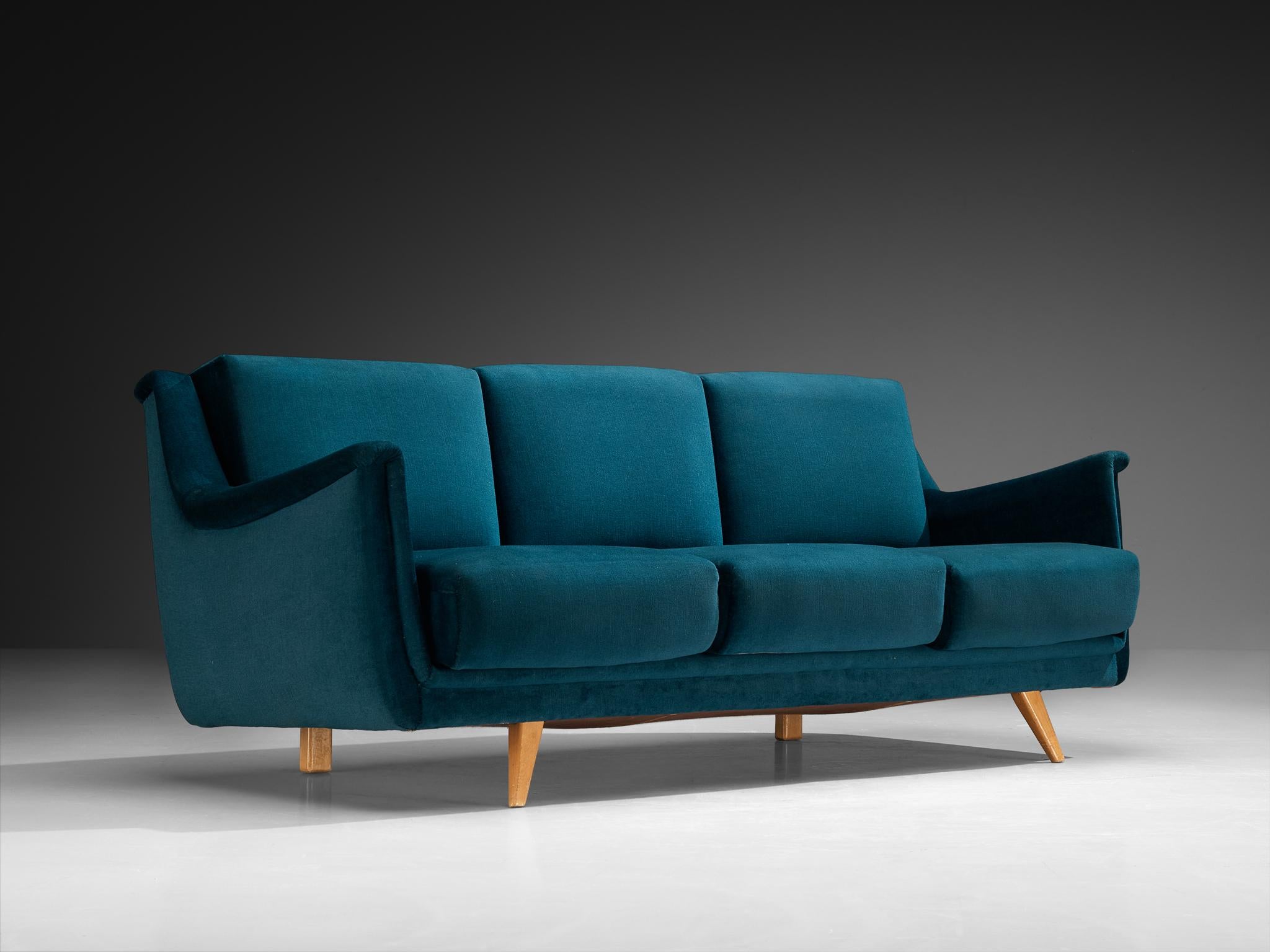 Modernes skulpturales Sofa aus der Mitte des Jahrhunderts aus tealfarbenem Samt (Mitte des 20. Jahrhunderts) im Angebot