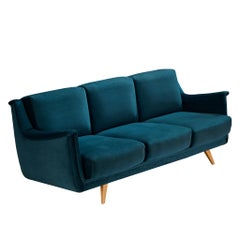 Mid-Century Modern Sculptural Sofa in Teal Velvet
