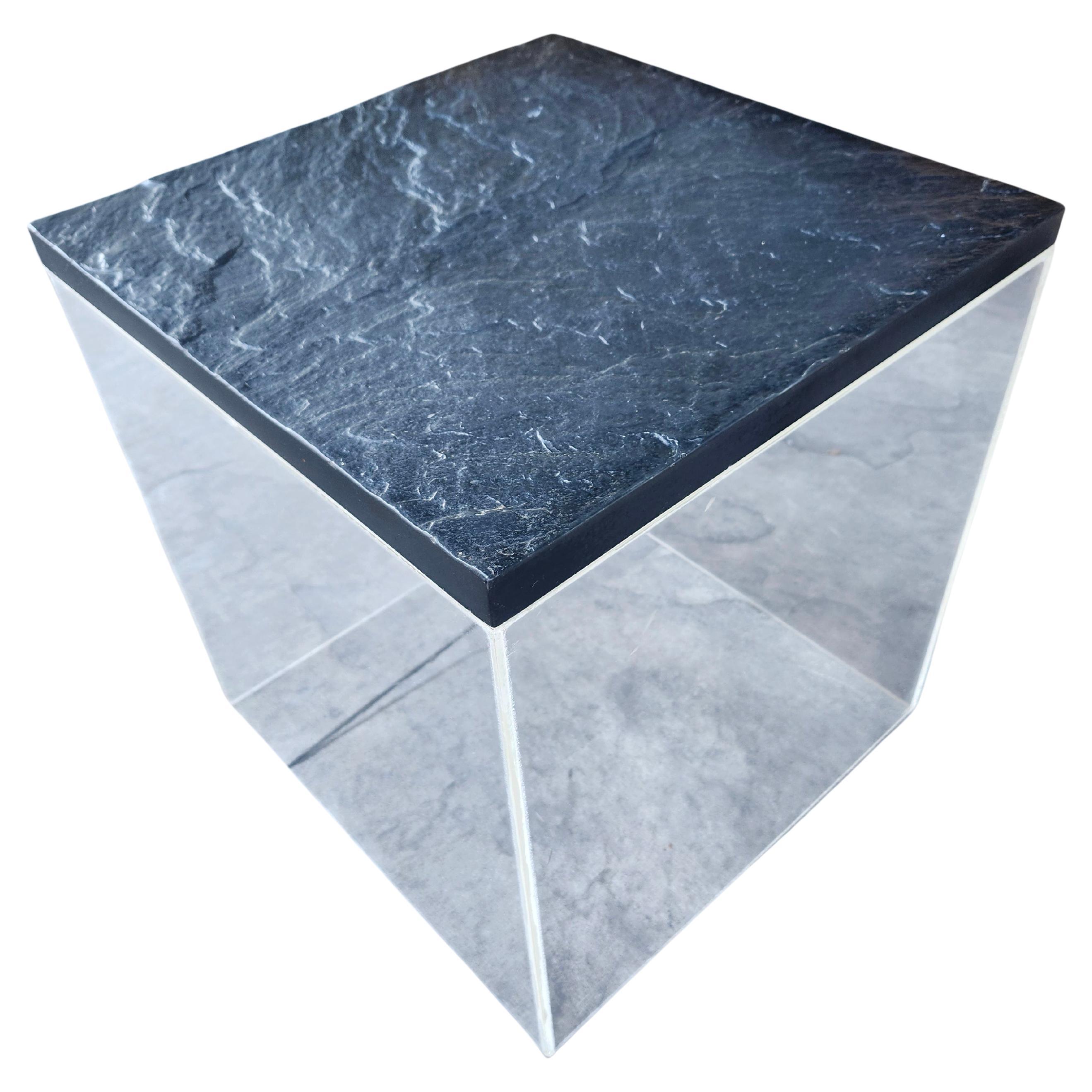 Mid-Century Modern Sculptural Lucite Plexiglass Table with a Black Slate Top