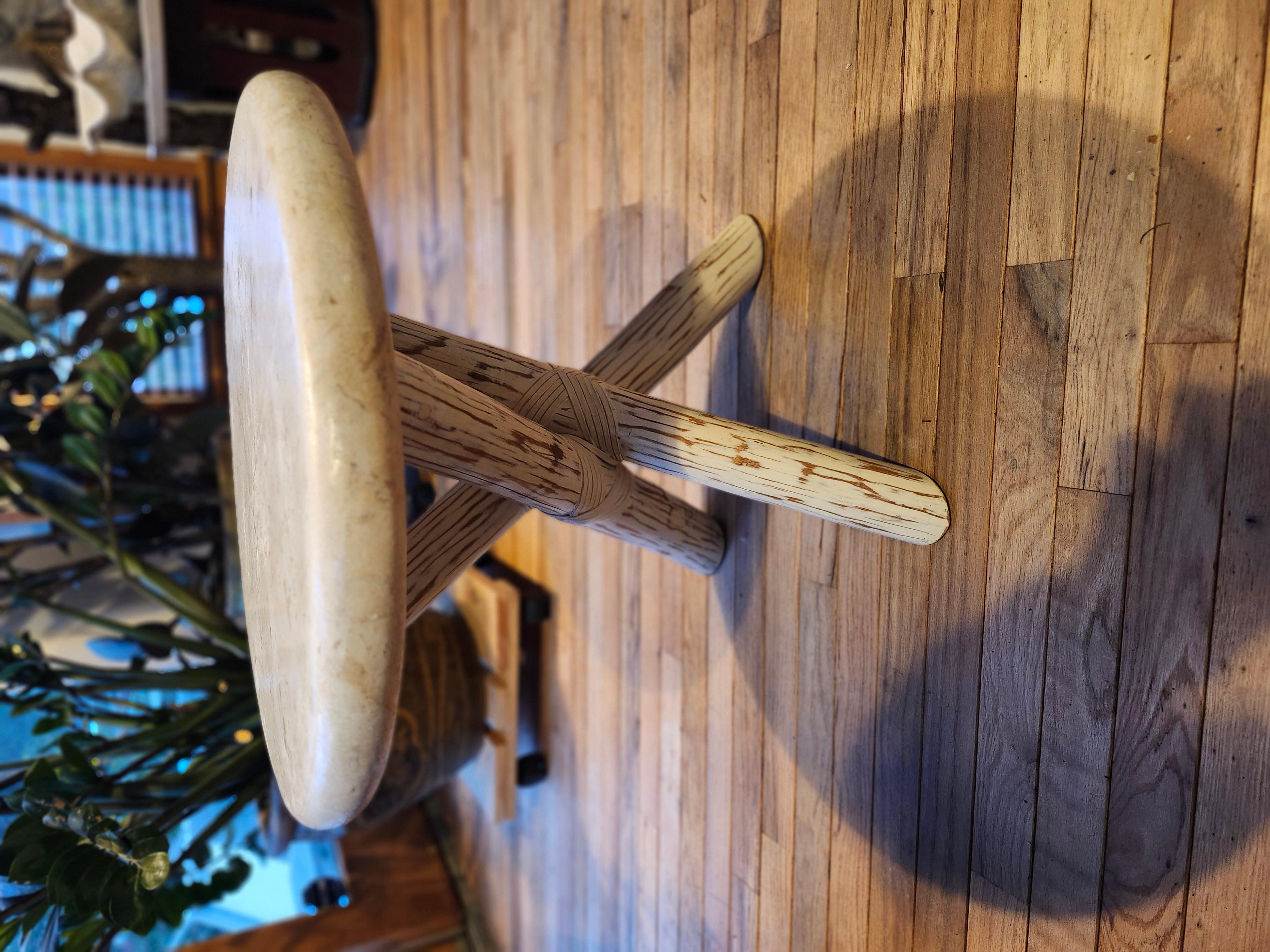 Mid-Century Modern Sculptural Stone Top Table with a Tri Leg Bamboo Base Bon état - En vente à Port Jervis, NY