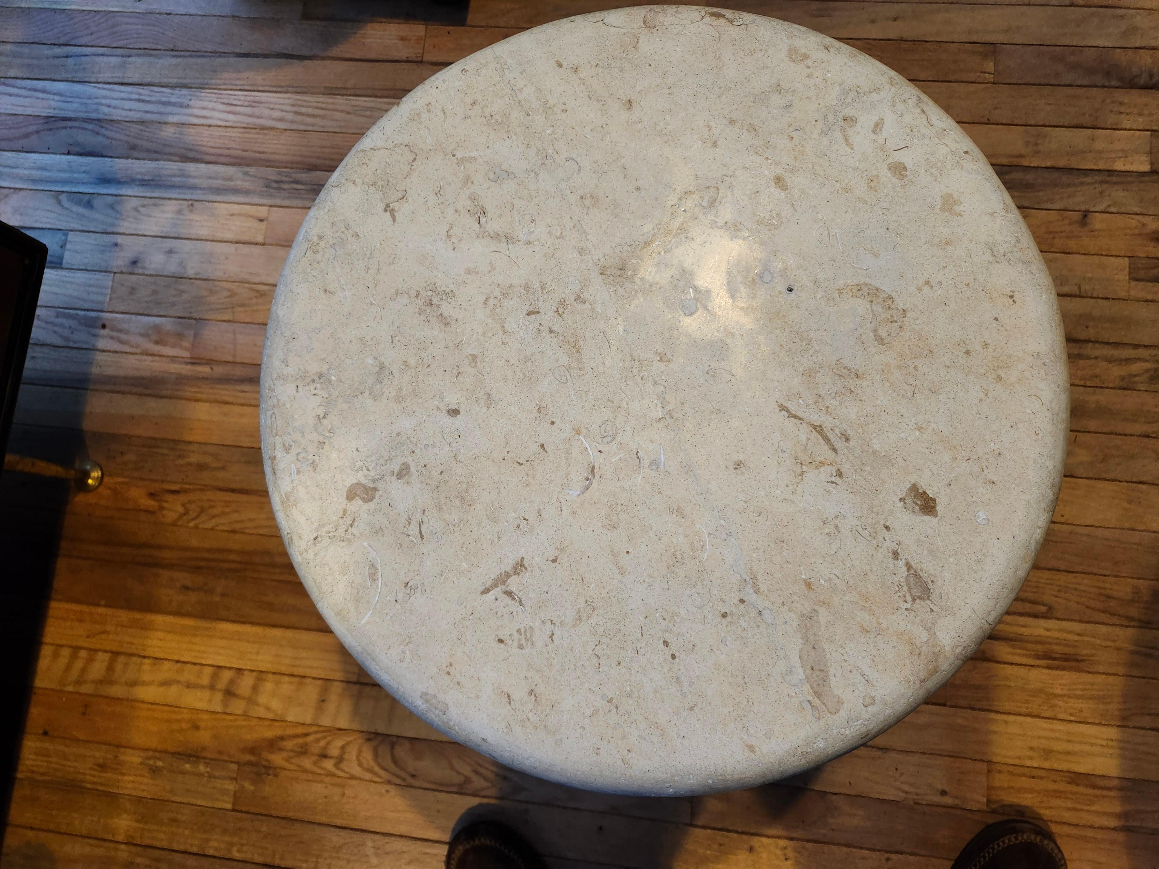 Pierre Mid-Century Modern Sculptural Stone Top Table with a Tri Leg Bamboo Base en vente