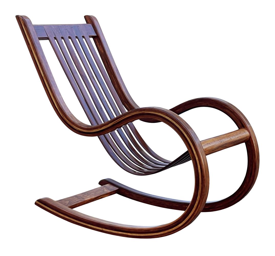 Mid-Century Modern Sculptural Studio Made Lounge Rocking Chair in Exotic Wood For Sale 6