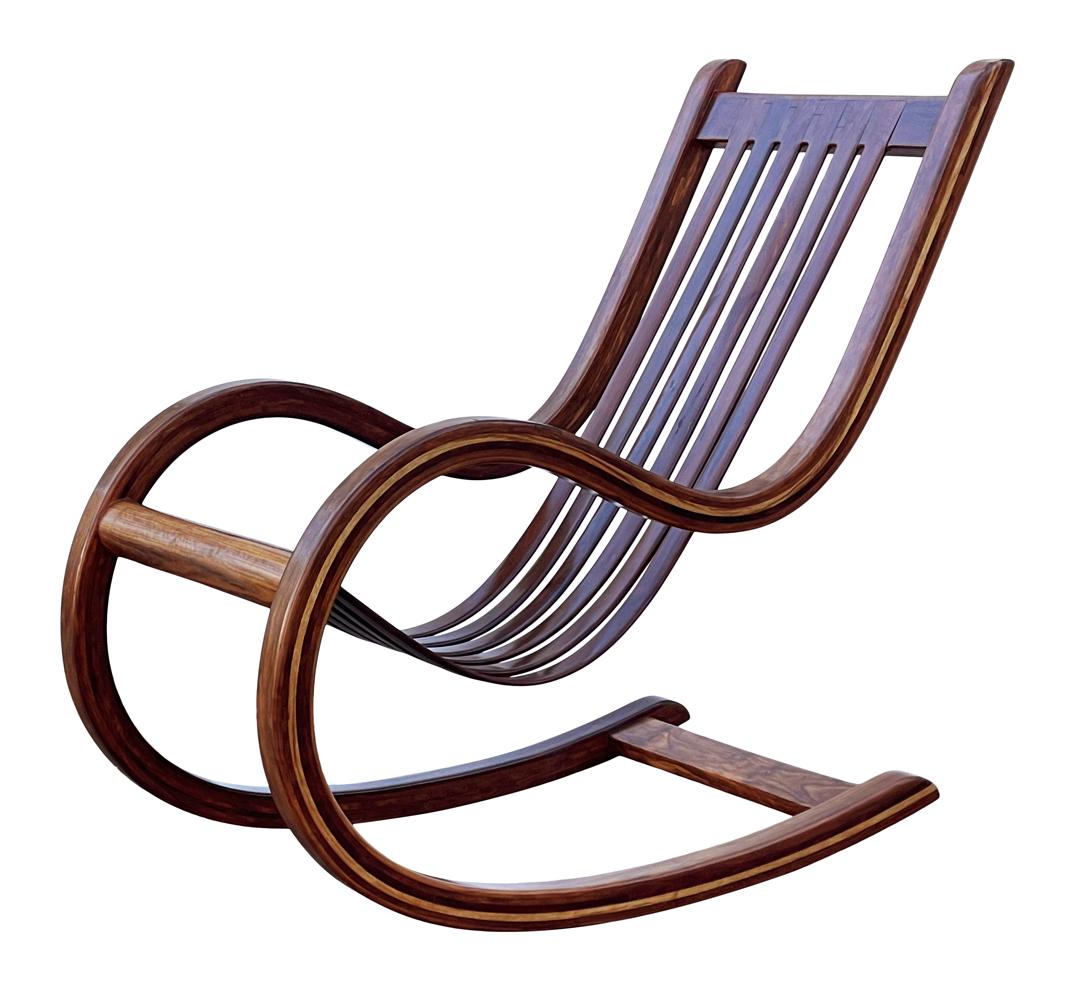 American Mid-Century Modern Sculptural Studio Made Lounge Rocking Chair in Exotic Wood For Sale