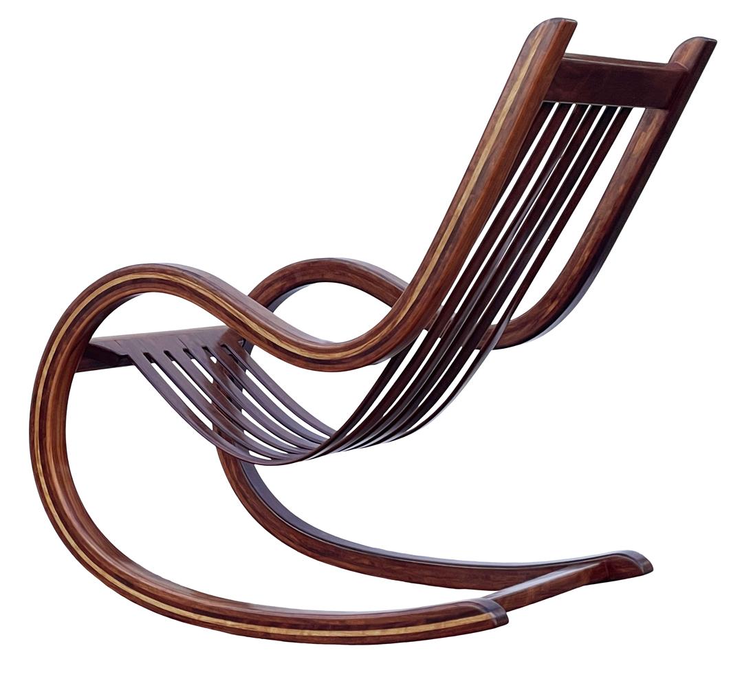 Mid-Century Modern Sculptural Studio Made Lounge Rocking Chair in Exotic Wood For Sale 1
