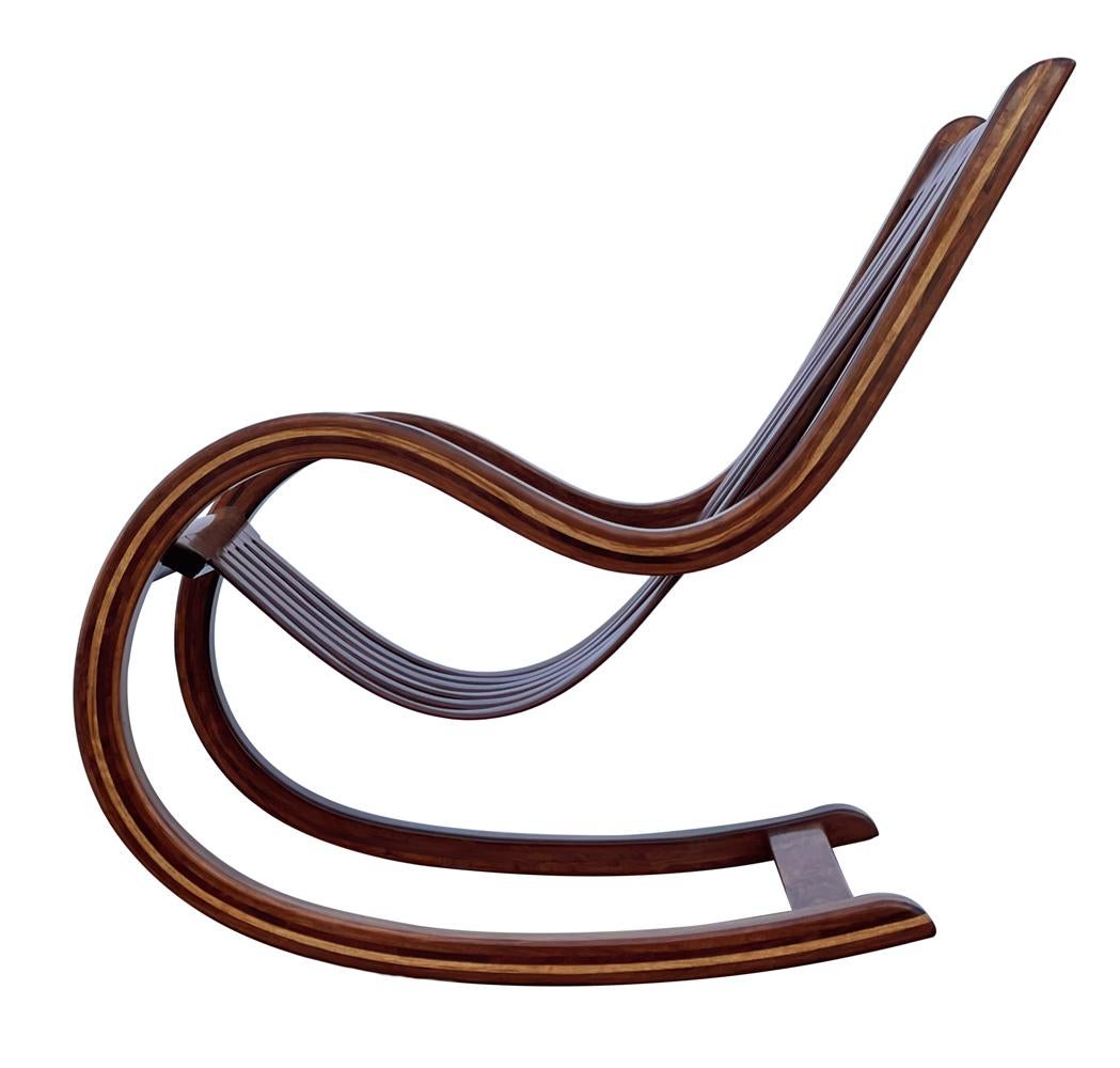 Mid-Century Modern Sculptural Studio Made Lounge Rocking Chair in Exotic Wood For Sale 2
