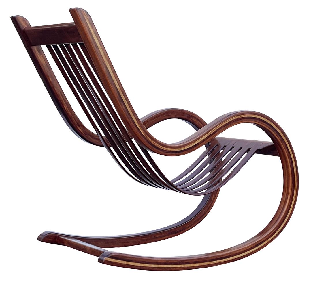 Mid-Century Modern Sculptural Studio Made Lounge Rocking Chair in Exotic Wood For Sale 3