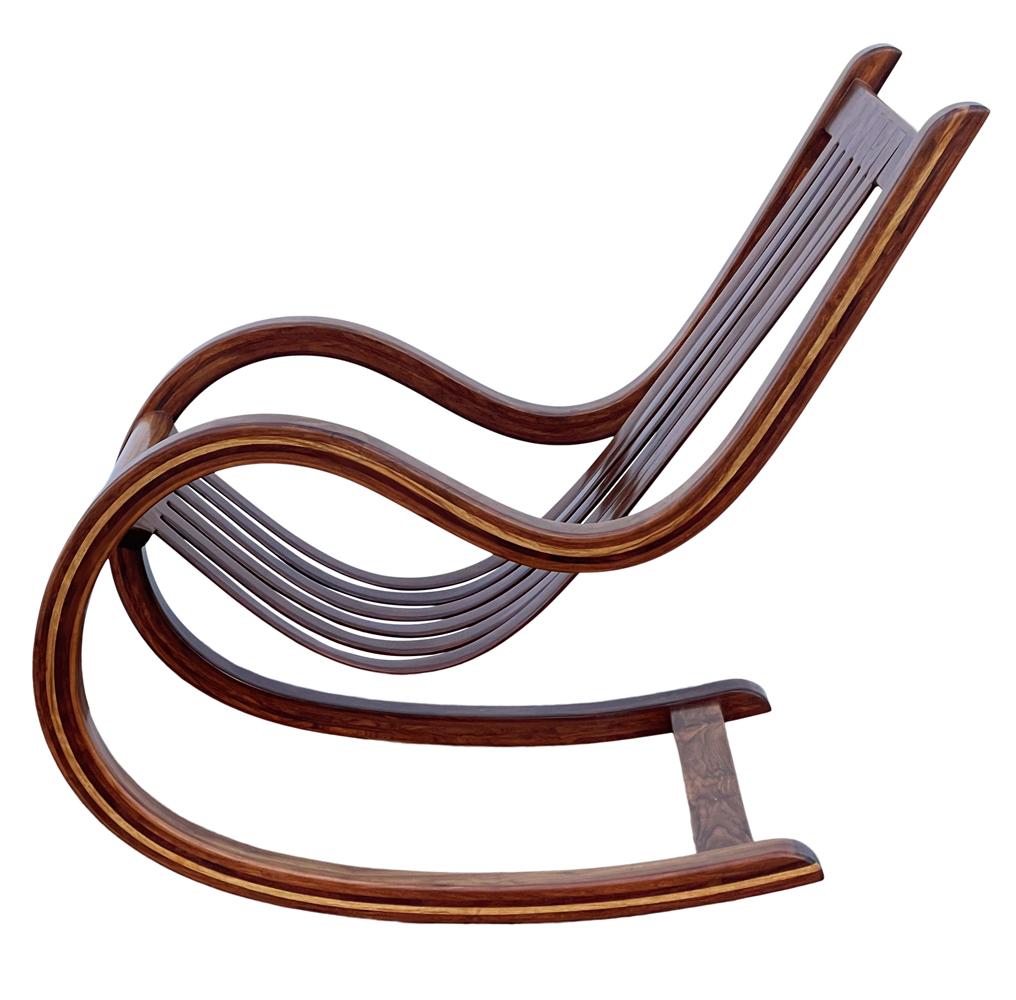 Mid-Century Modern Sculptural Studio Made Lounge Rocking Chair in Exotic Wood For Sale 4