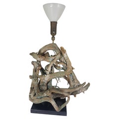 Mid-Century Modern Sculptural Sun Bleached Driftwood Table Lamp