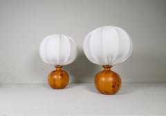 Mid-Century Modern Sculptural Table Lamps in Solid Pine, Fagerhults Sweden, 1970