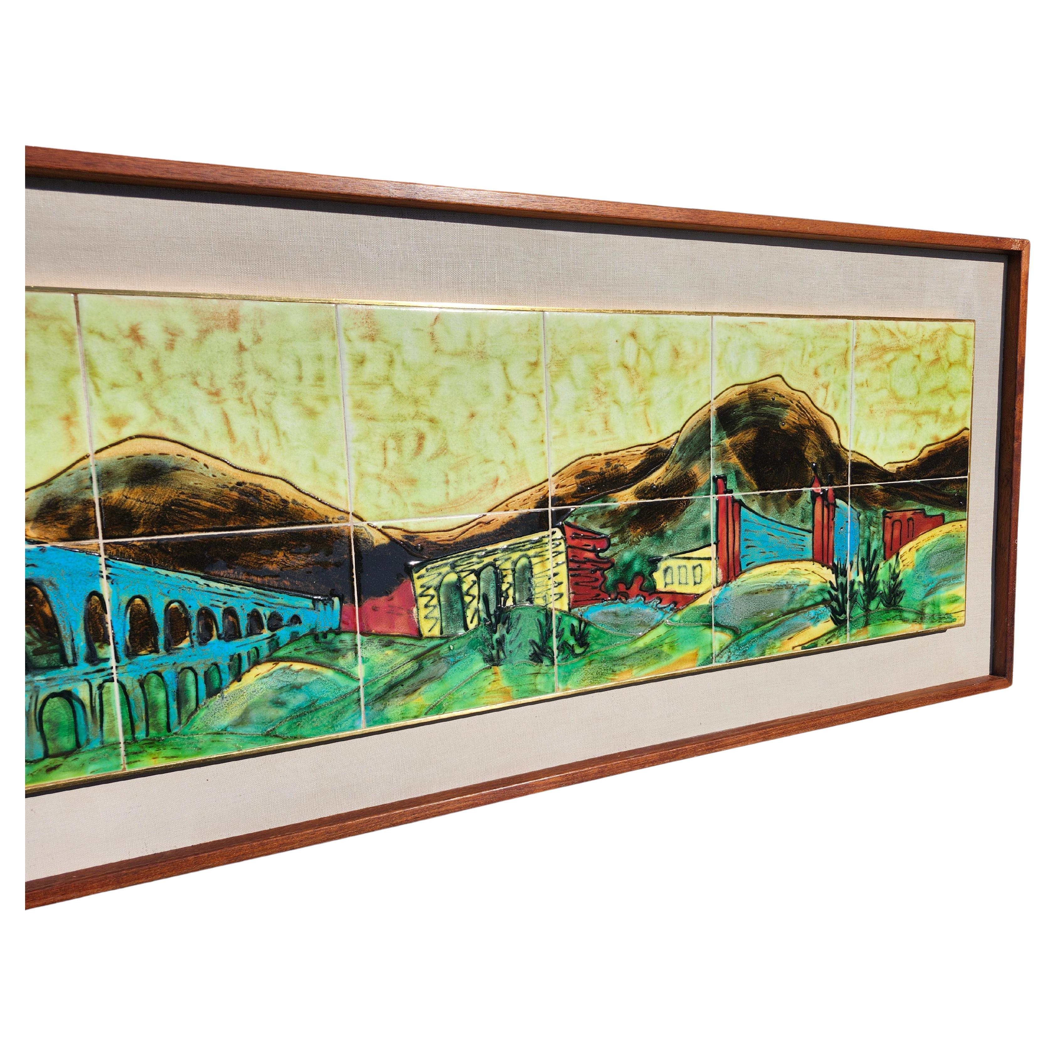 Mid-Century Modern carreaux sculpturaux modernes du milieu du siècle dernier représentant un paysage romain par Harris Strong en vente