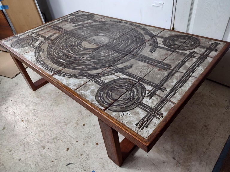 Late 20th Century Mid-Century Modern Sculptural Tile Top Cocktail Table by Ox-Art For Sale