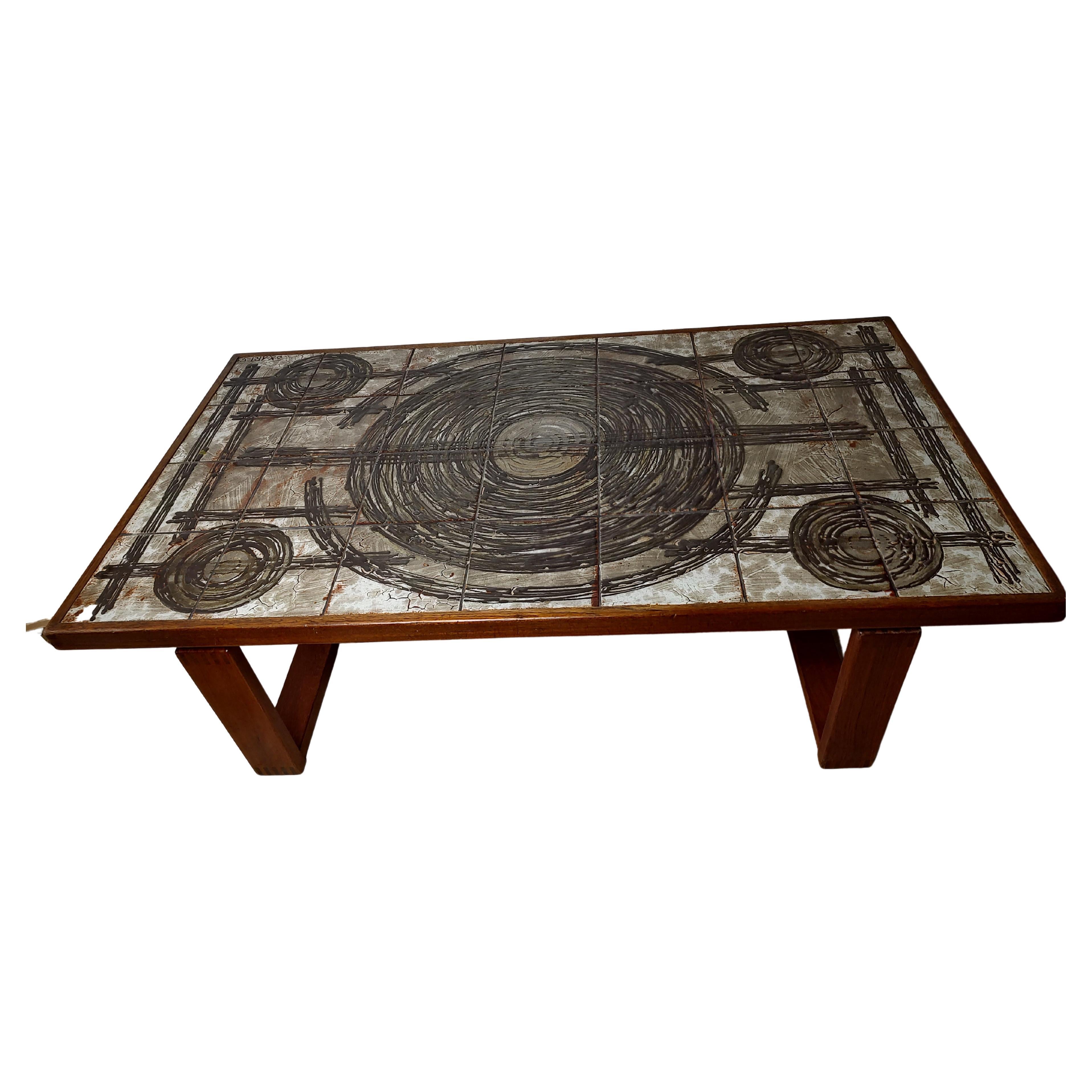 Danish Mid-Century Modern Sculptural Tile Top Cocktail Table by Ox-Art For Sale