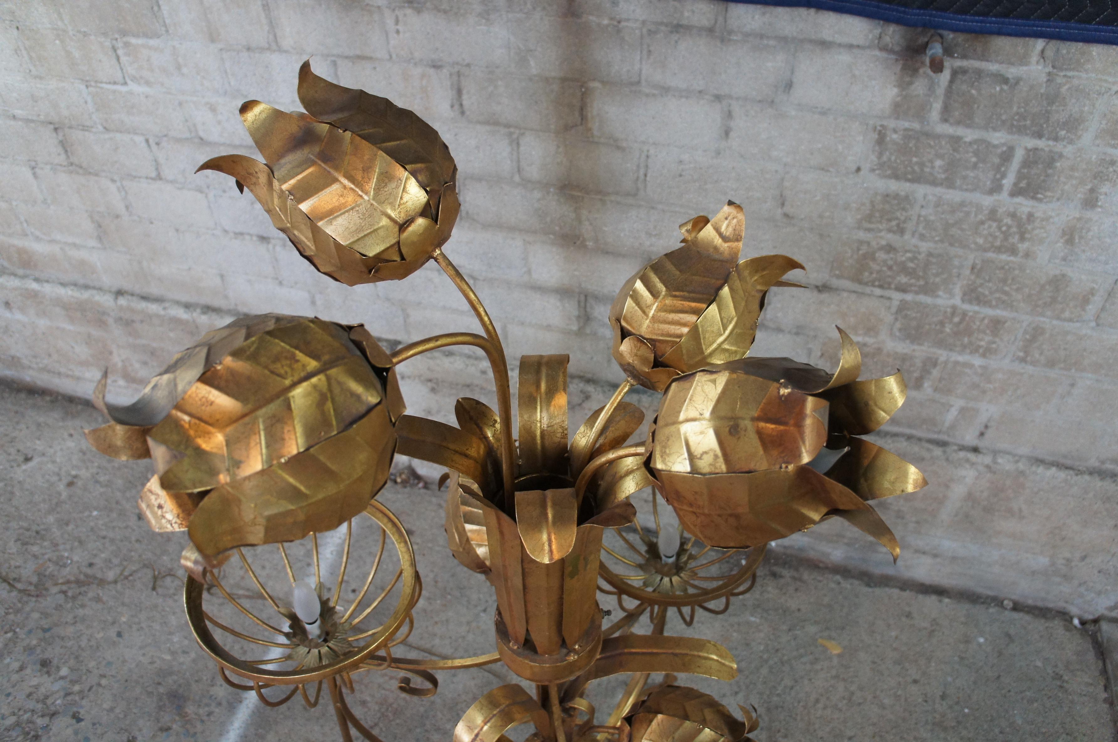 Mid-Century Modern Sculptural Tole & Iron Gold Floor Lamp Floral Jansen Style For Sale 4