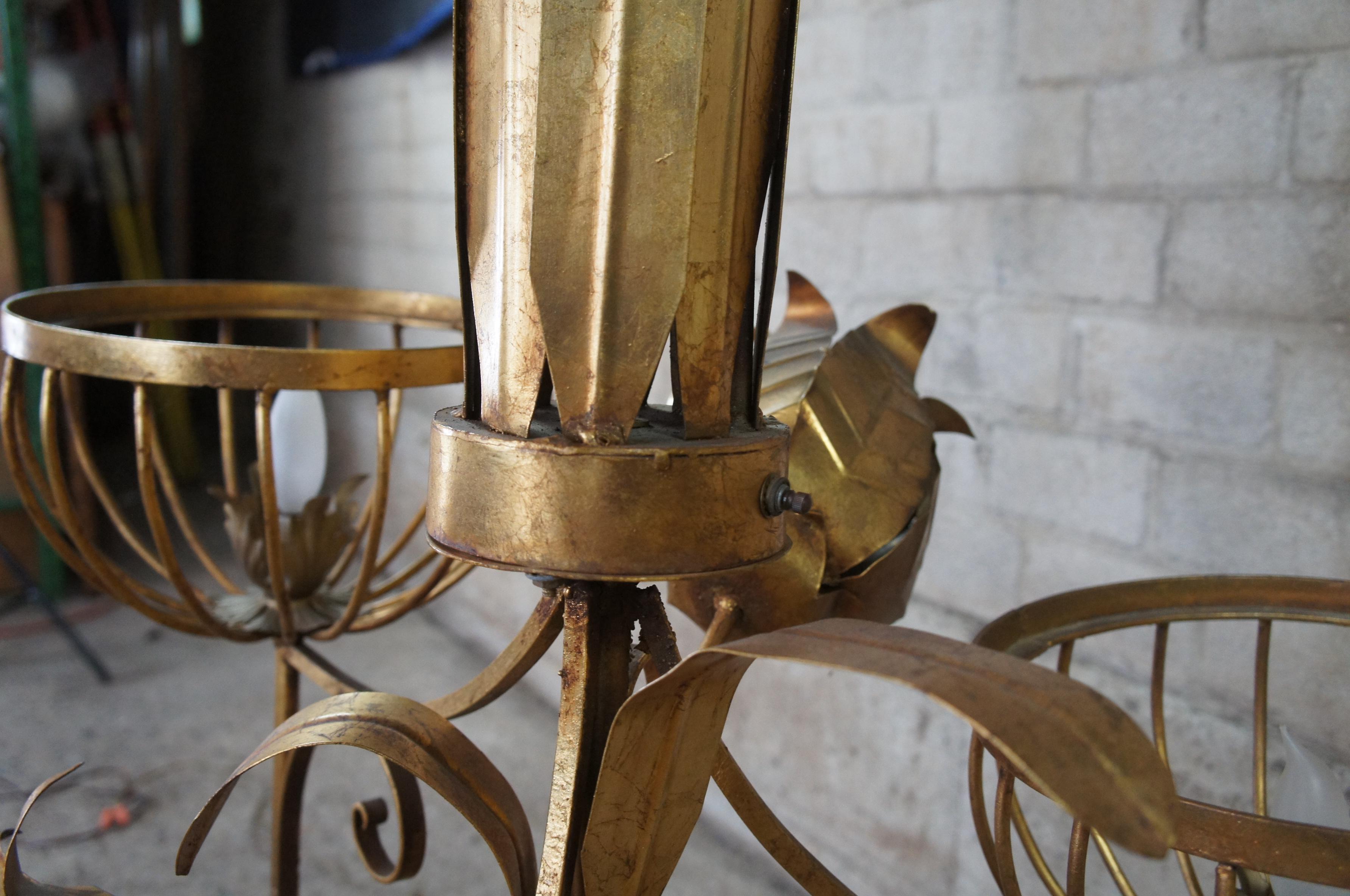 Mid-Century Modern Sculptural Tole & Iron Gold Floor Lamp Floral Jansen Style For Sale 2
