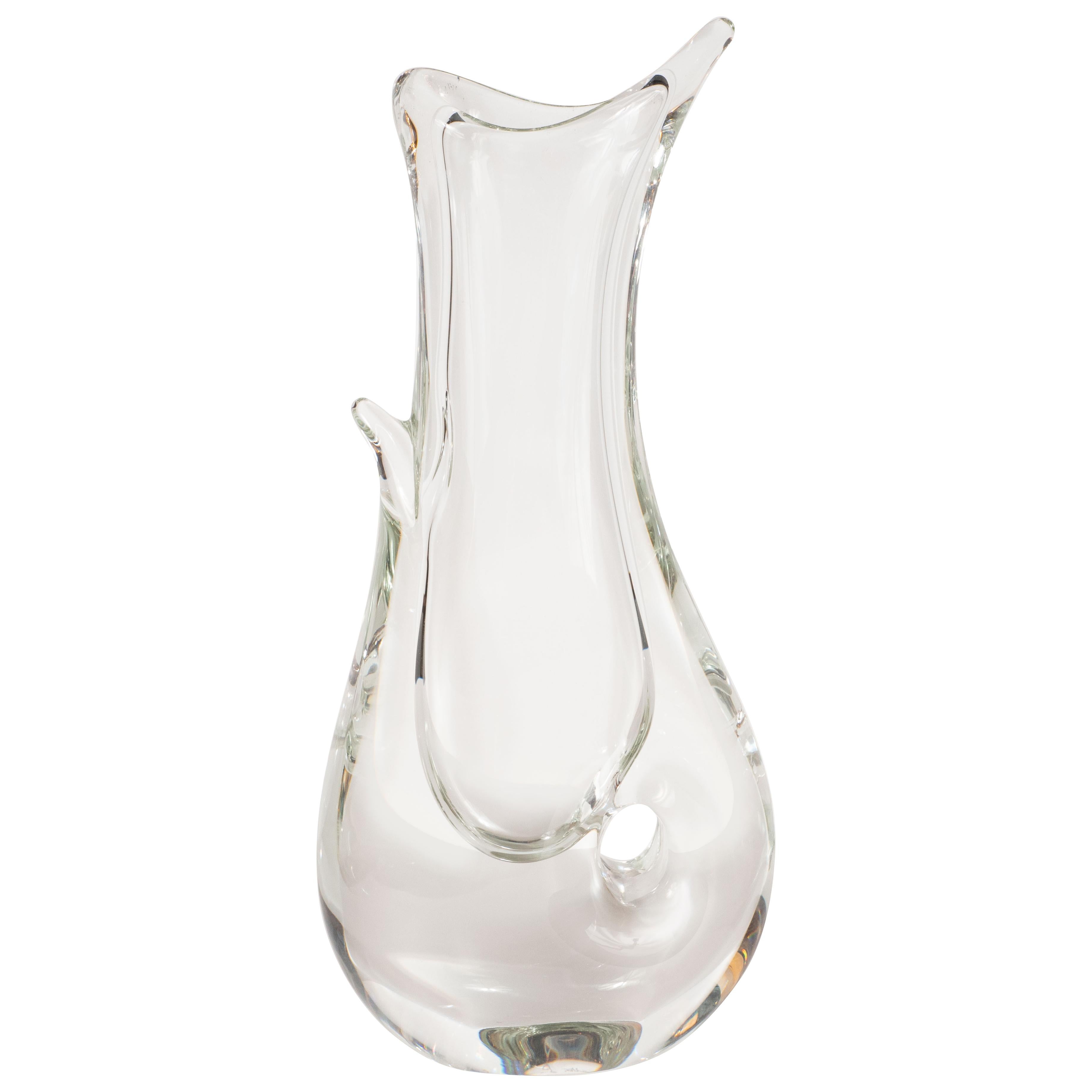 Mid-Century Modern Sculptural Translucent Handblown Murano Vase by Licio Zanetti For Sale