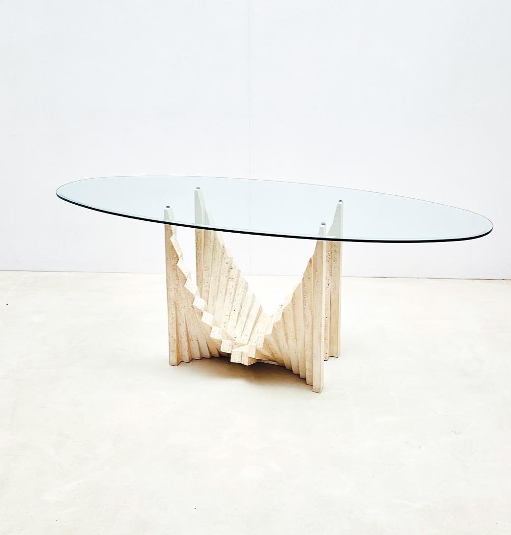 Italian Mid-Century Modern Sculptural Travertine Dining Table, Italy, 1970s For Sale