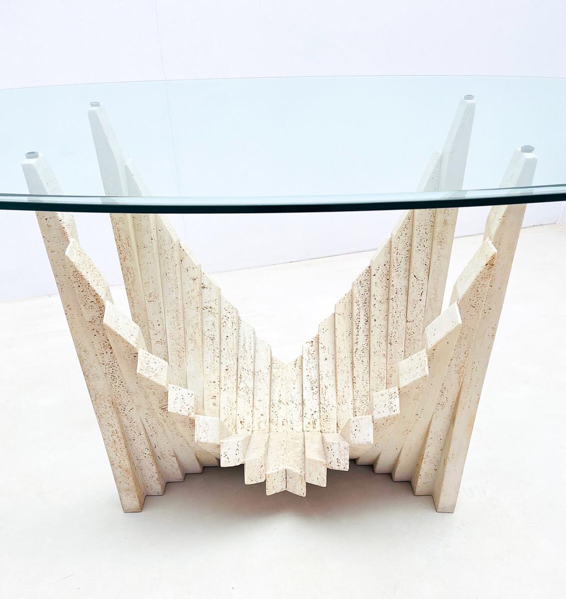Late 20th Century Mid-Century Modern Sculptural Travertine Dining Table, Italy, 1970s For Sale