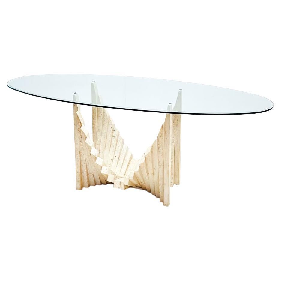 Mesa de comedor escultórica de travertino moderno de mediados de siglo, Italia, 1970