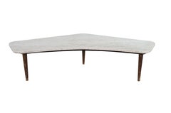 Mid Century Modern Sculptural Travertine Stone Walnut Boomerang Coffee Table MCM