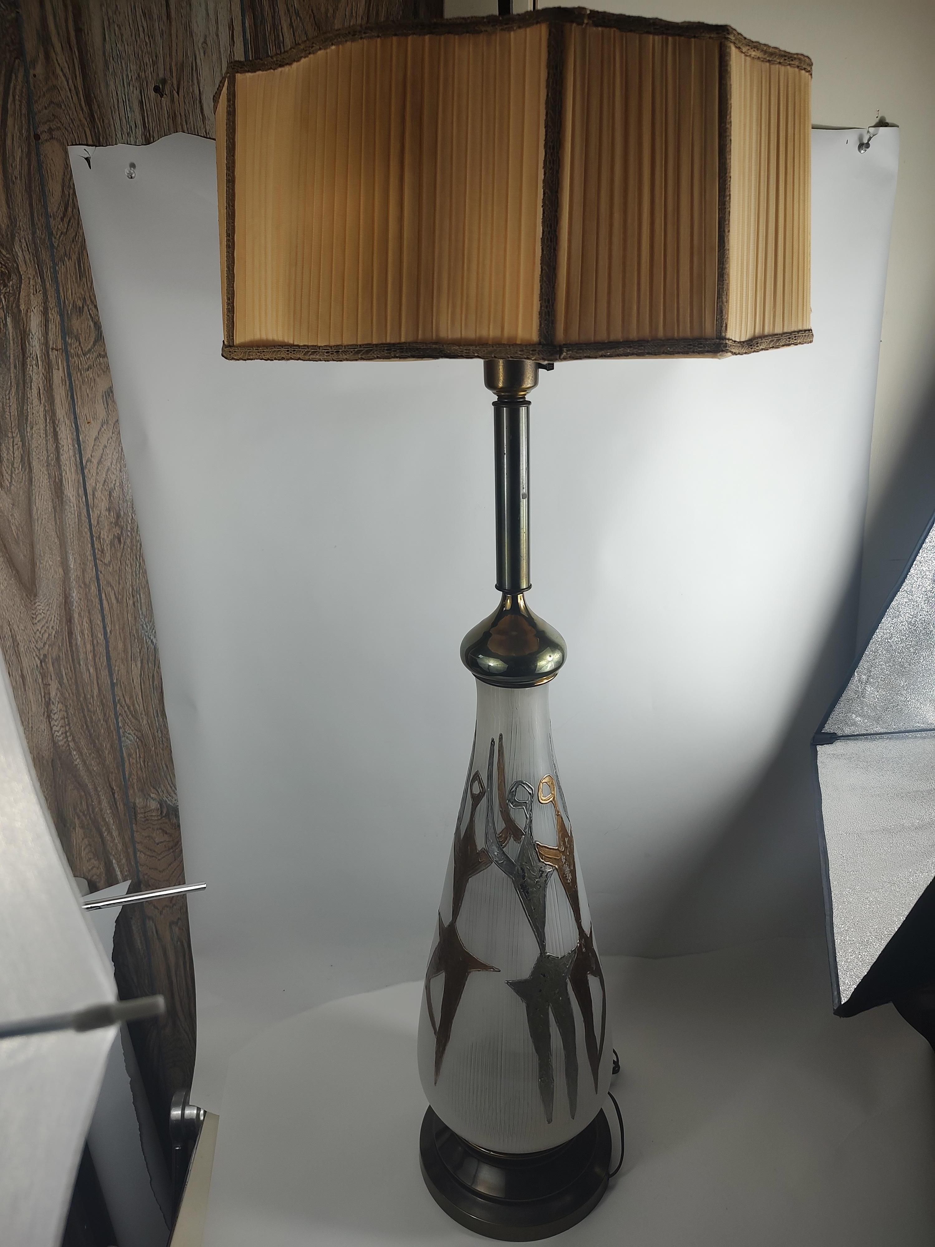 Mid Century Modern Sculptural w/ Dancing Figures Glass & Brass Tall Table Lamp For Sale 3