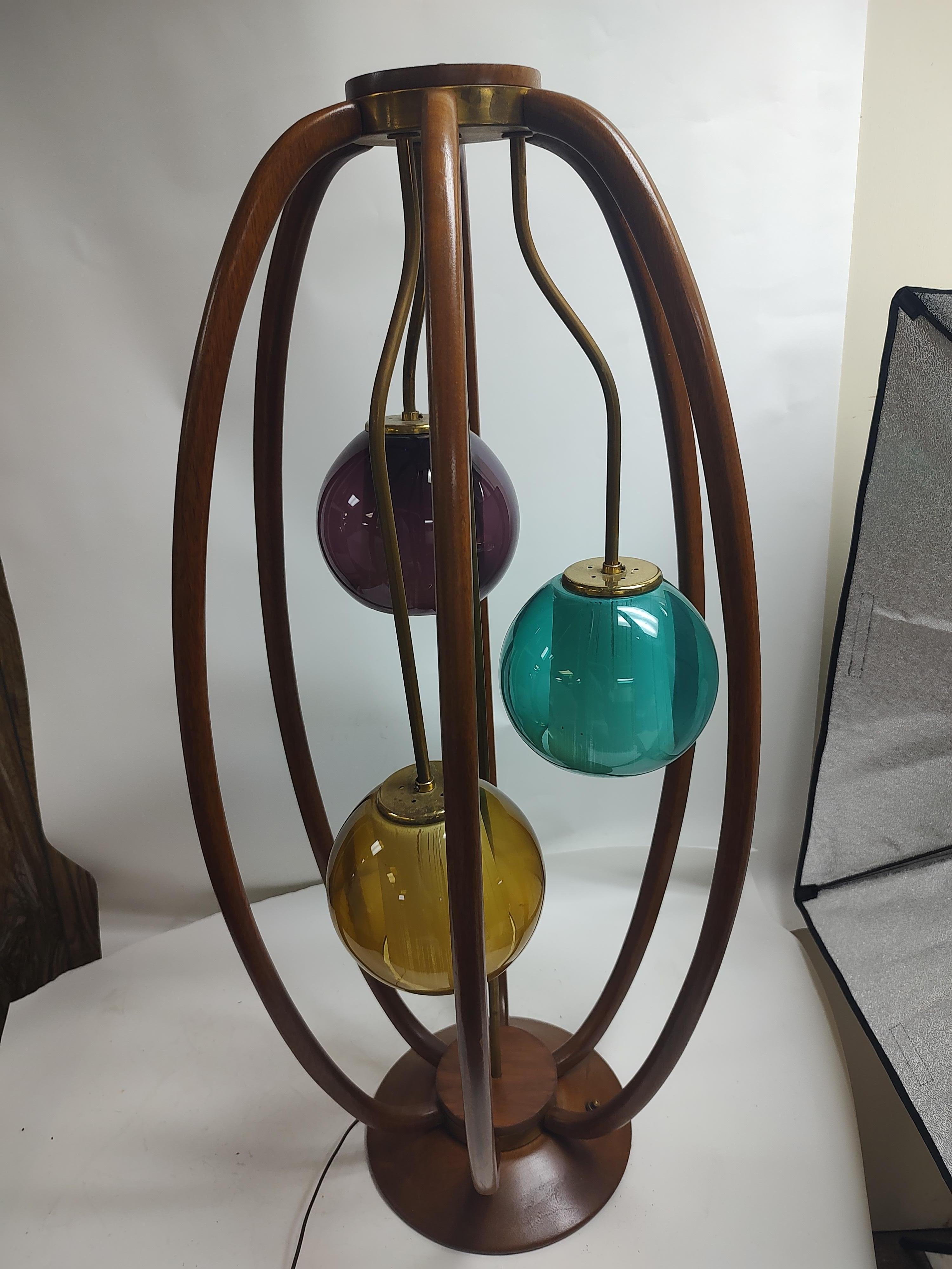 Mid Century Modern Sculptural Walnut 3 Light Multi Colored Danish Table Lamp  5