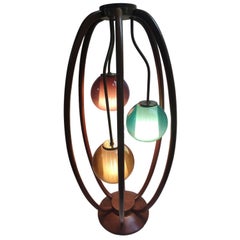 Mid Century Modern Sculptural Walnut 3 Light Multi Colored Danish Table Lamp
