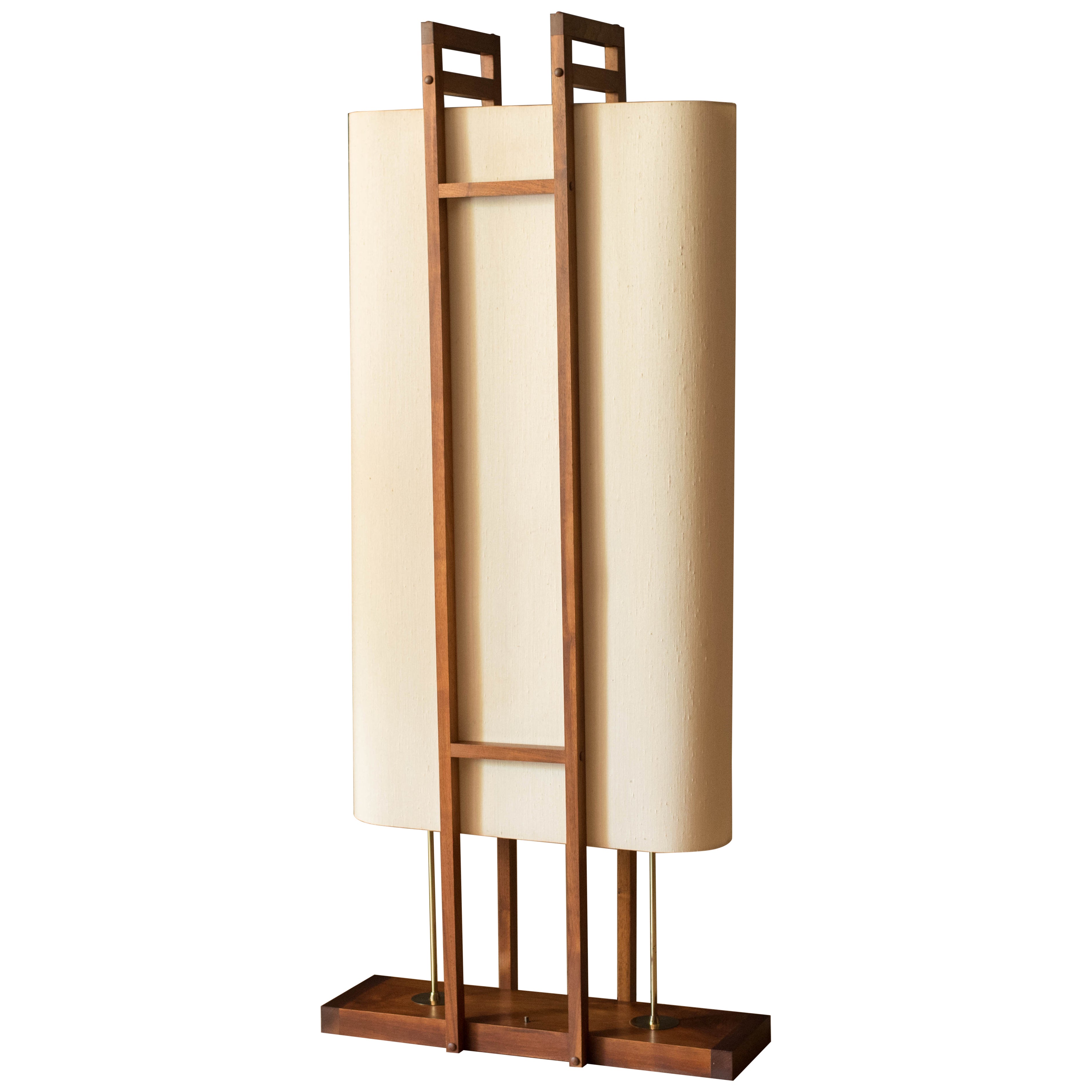 Mid Century Modern Sculptural Walnut and Brass Standing Floor Lamp