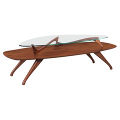 Mid-Century Modern Sculptural Walnut and Glass Coffee Table, 1960s