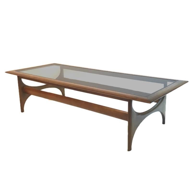 20th Century Mid-Century Modern Sculptural Walnut and Glass Rectangular Coffee Table by Lane