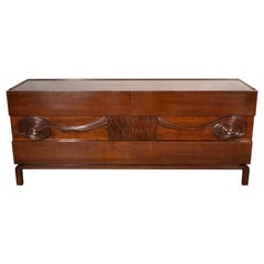 Mid-Century Modern Sculptural Walnut Chest with Carved Detailing, Edmond Spence