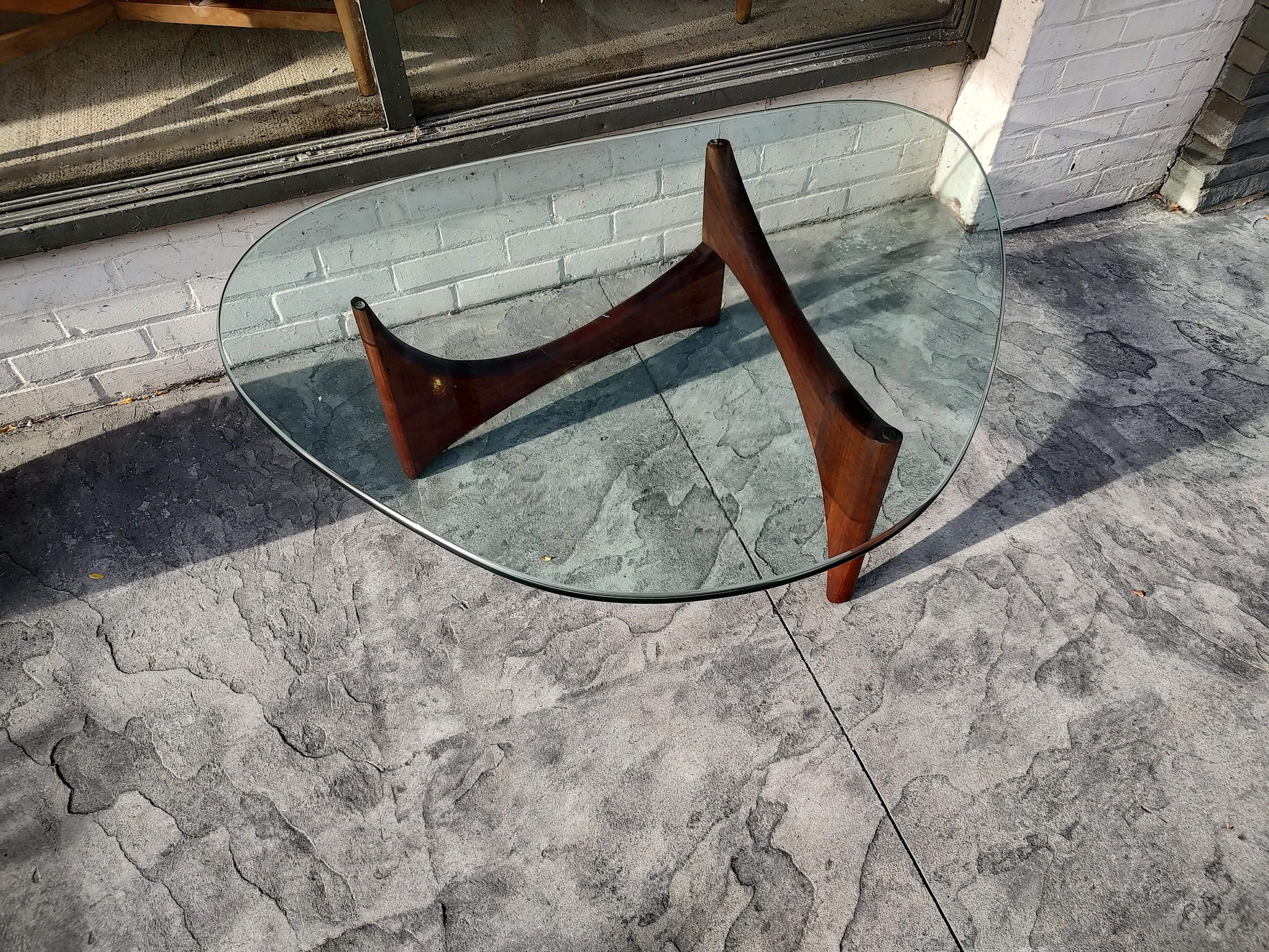 Glass Mid-Century Modern Sculptural Walnut Cocktail Table by Adrian Pearsall