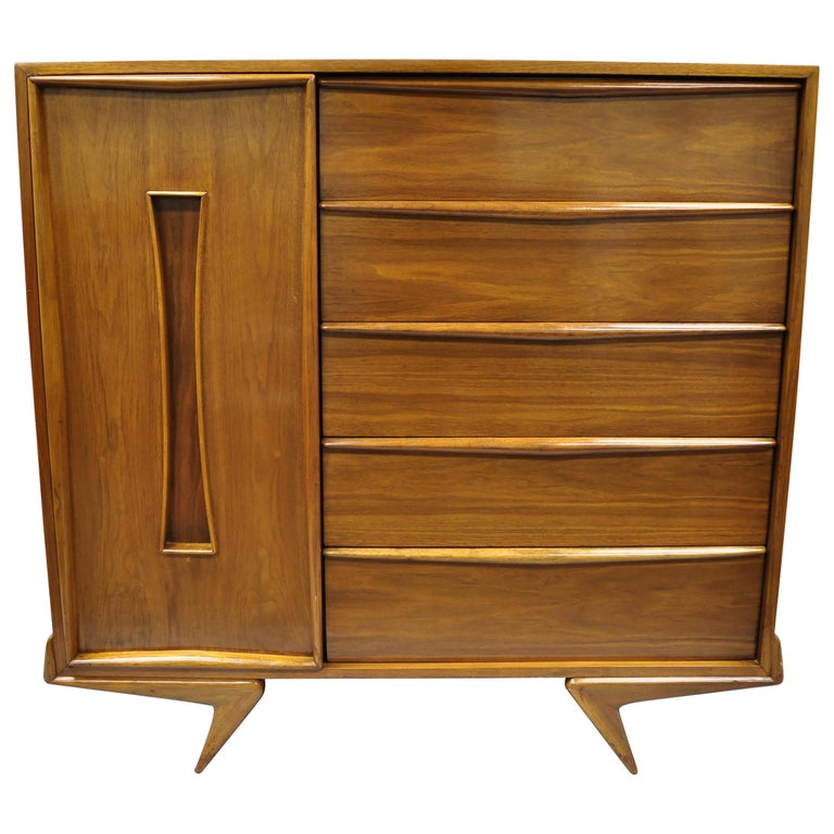MidCentury Modern Sculptural Walnut Gentlemen Tall Chest Dresser