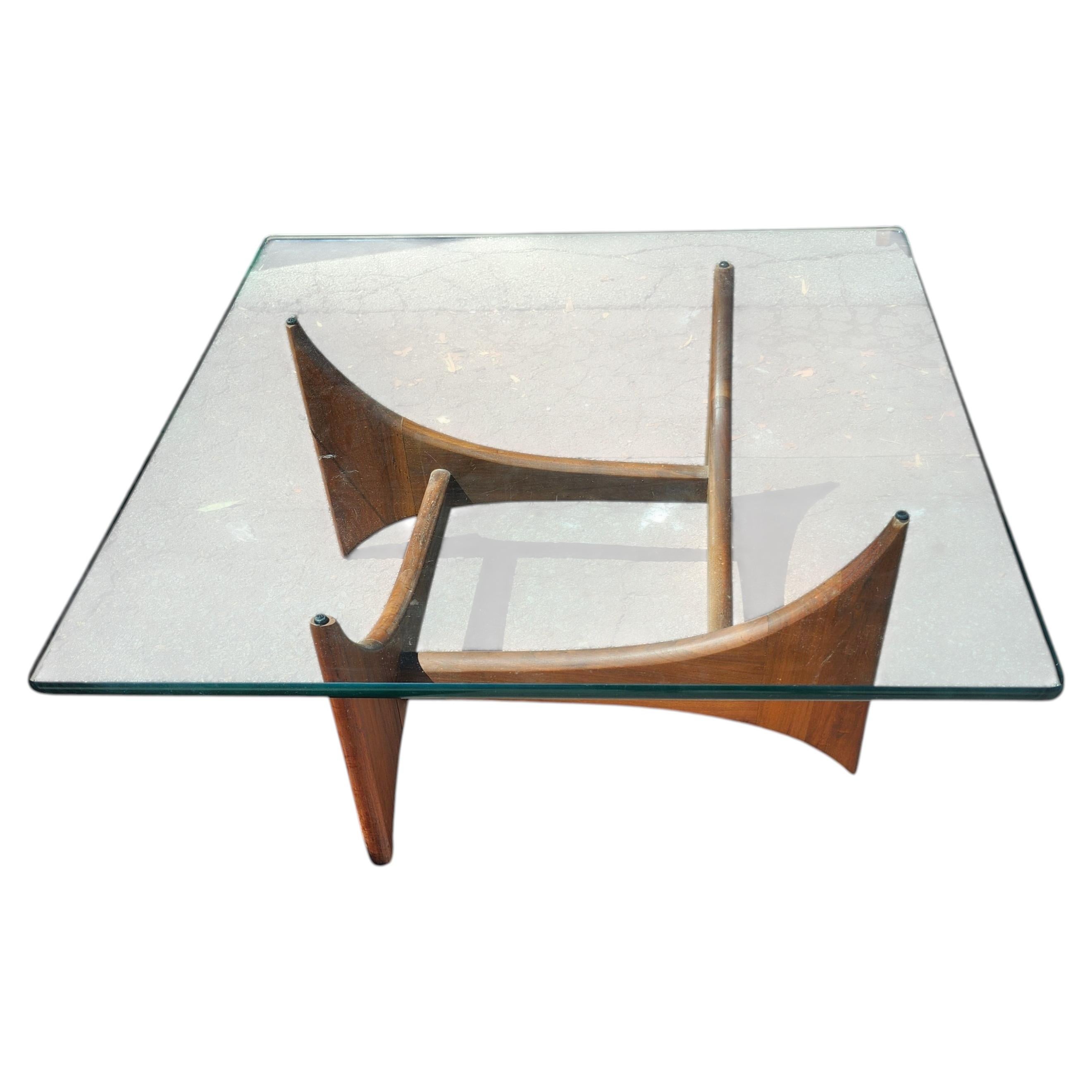 Mid-Century Modern Sculptural Walnut & Glass Cocktail Table by Adrian Pearsall