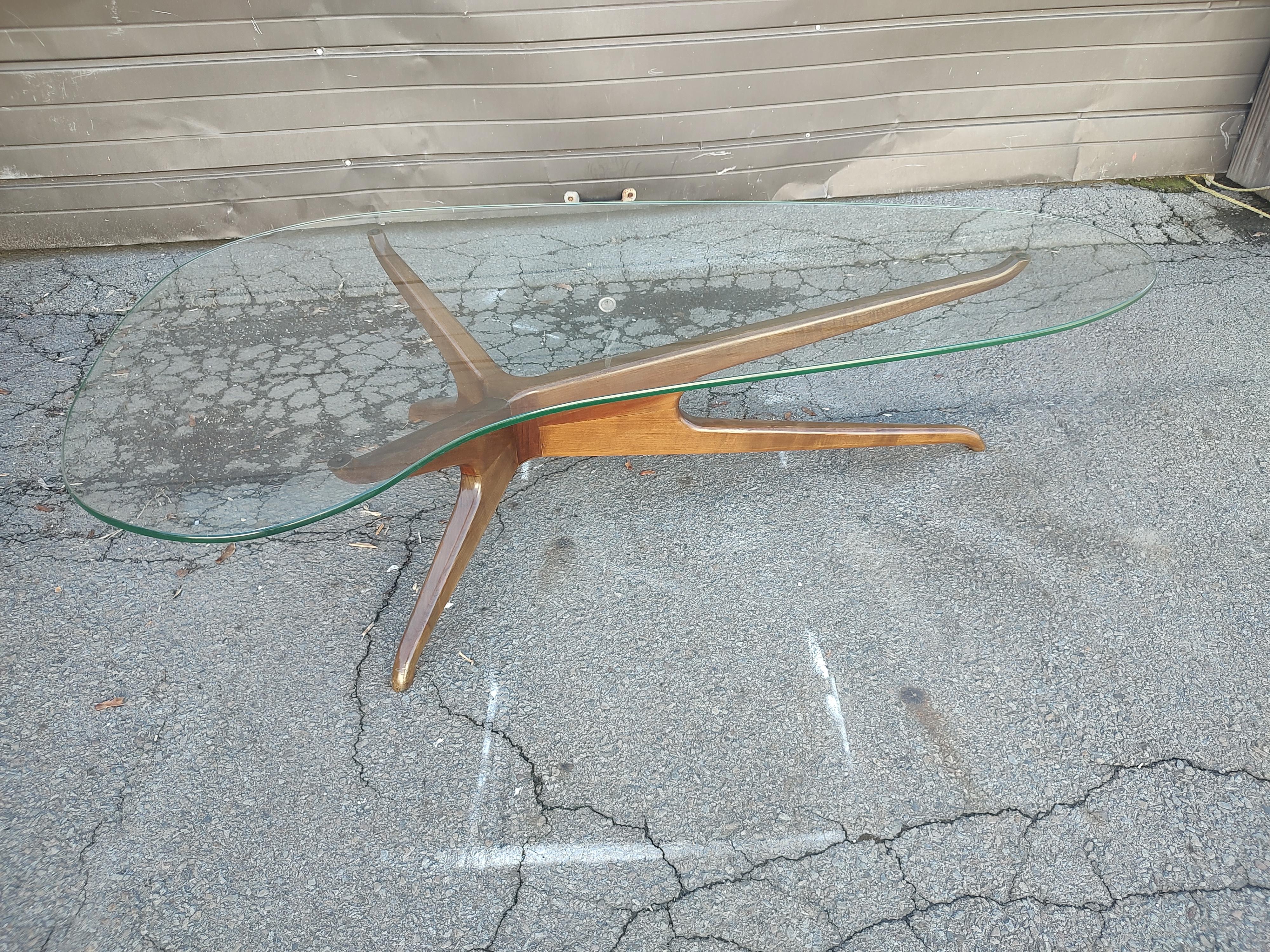 Mid-20th Century Mid Century Modern Sculptural Walnut & Glass Cocktail Table by Vladimir Kagan For Sale