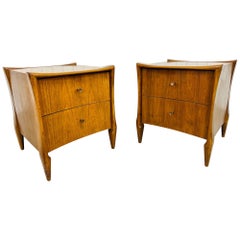 Mid-Century Modern Sculptural Walnut Nightstands - Set of 2