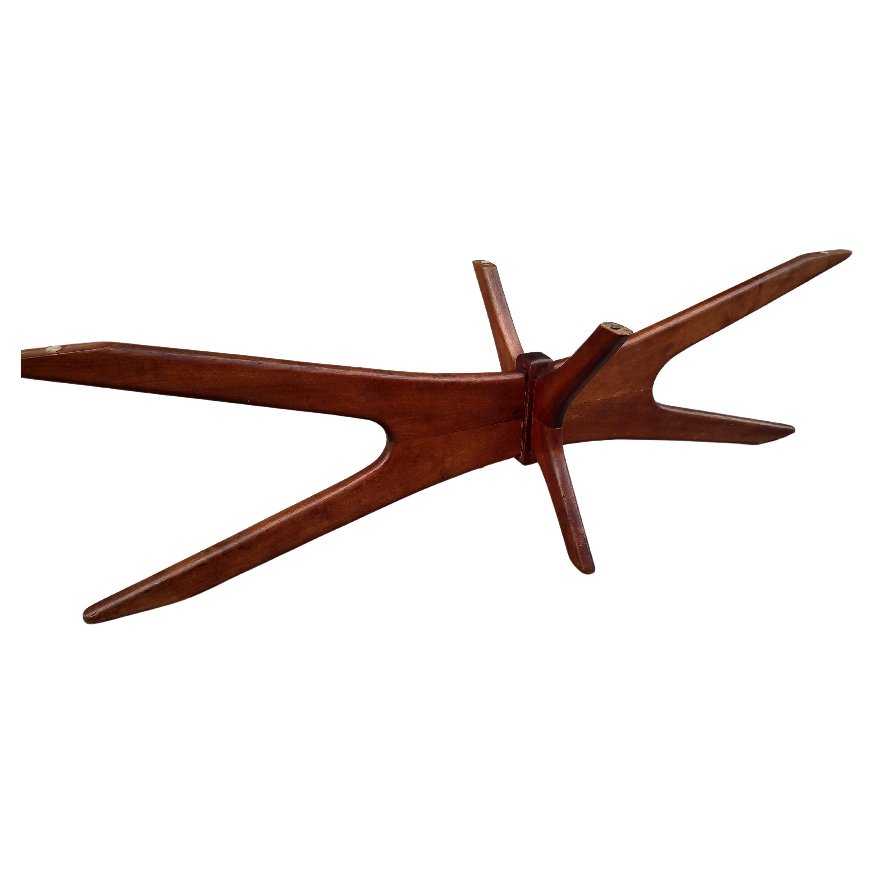 Mid-Century Modern Sculptural Walnut & Oval Glass Cocktail Table Adrian Pearsall