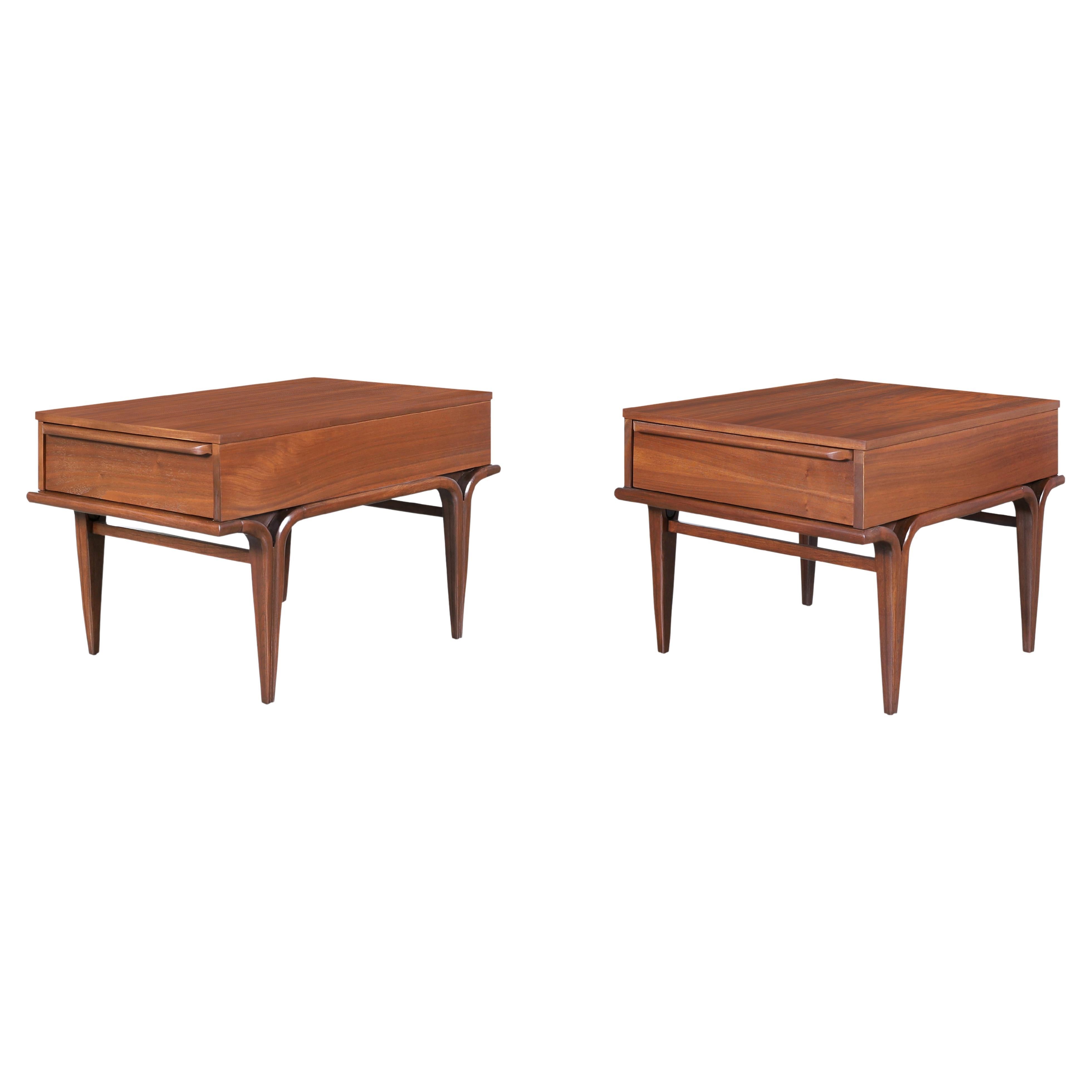 Mid-Century Modern Sculptural Walnut Side Tables/Nightstands