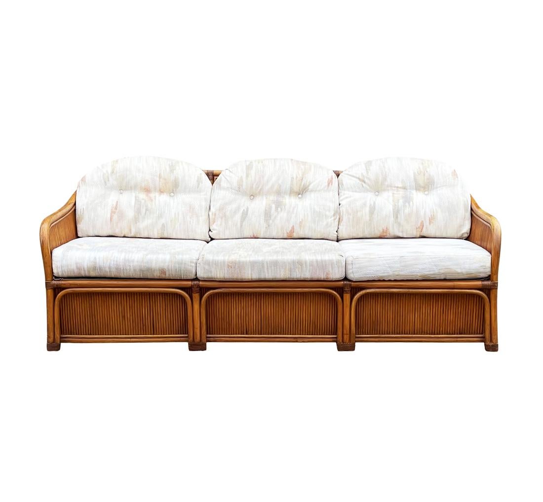 Late 20th Century Mid-Century Modern Sculptural Walnut Stained Bamboo Reed Sofa