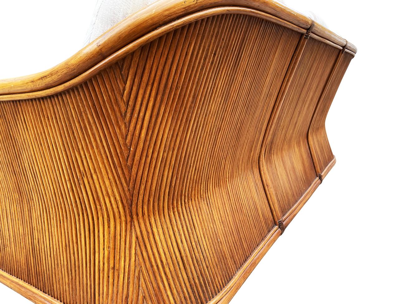 Mid-Century Modern Sculptural Walnut Stained Bamboo Reed Sofa 1