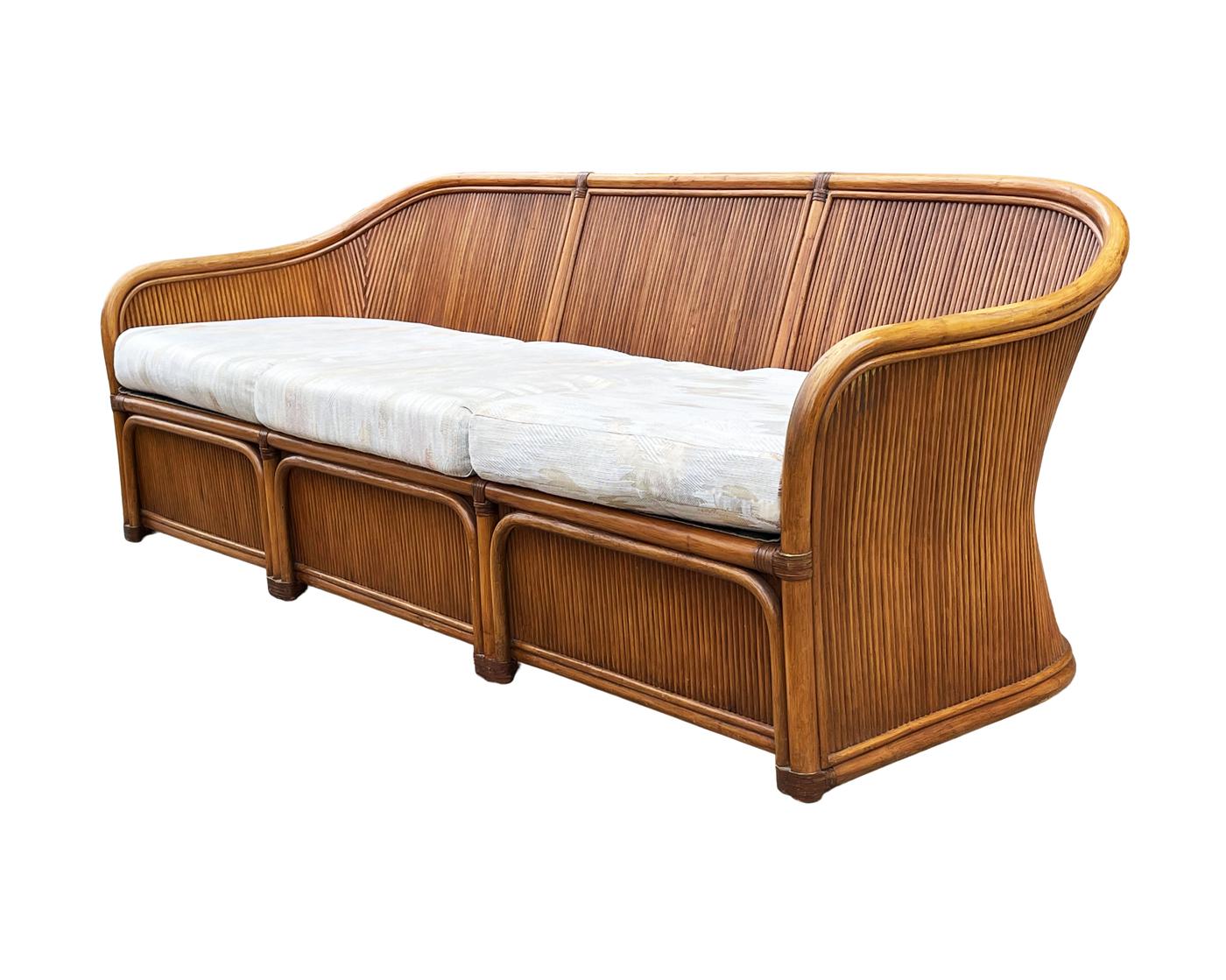 Mid-Century Modern Sculptural Walnut Stained Bamboo Reed Sofa 2