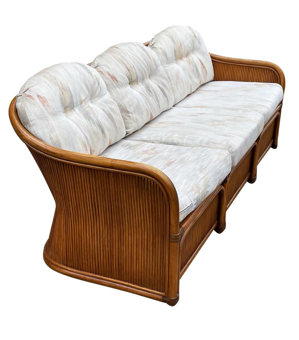Mid-Century Modern Sculptural Walnut Stained Bamboo Reed Sofa 3
