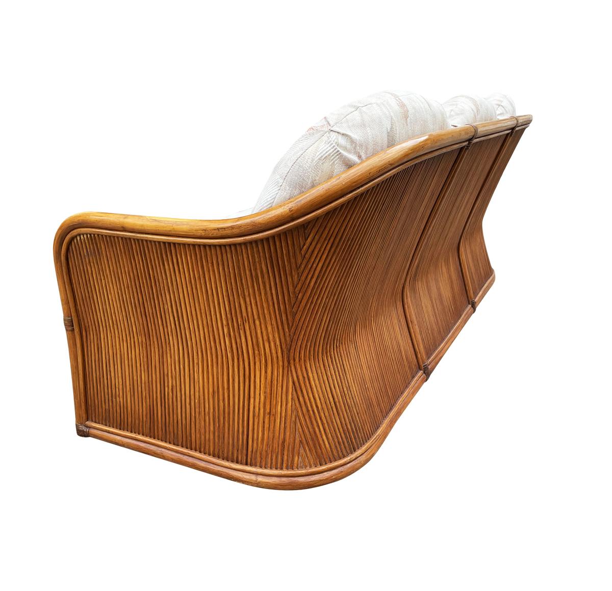 Mid-Century Modern Sculptural Walnut Stained Bamboo Reed Sofa 4