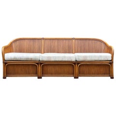 Mid-Century Modern Sculptural Walnut Stained Bamboo Reed Sofa