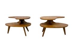 Mid-Century Modern Sculptural Walnut Step Tables - Set of 2