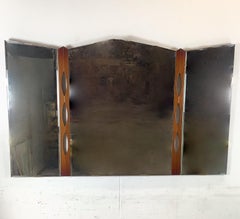 Mid-Century Modern Sculptural Walnut Tri-Fold Mirror