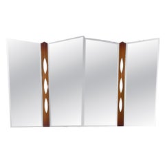 Mid-Century Modern Sculptural Walnut Tri-Fold Mirror