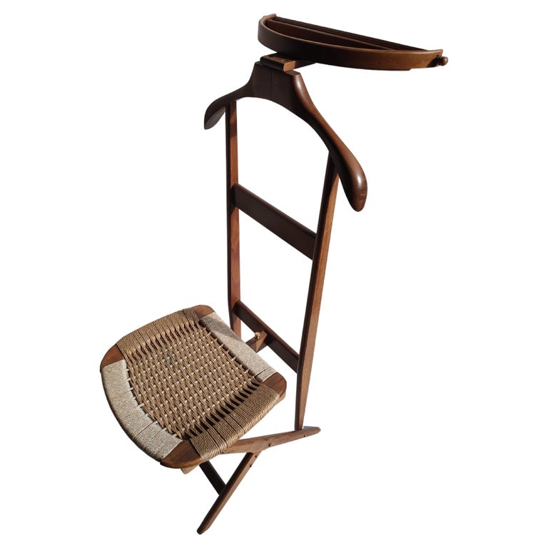 Mid Century Modern Sculptural Walnut w Rope Seat Clothing Valet