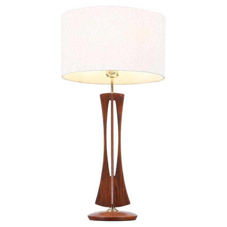 MidCentury Modern Sculptural Walnut Wood Table Lamp at 1stDibs