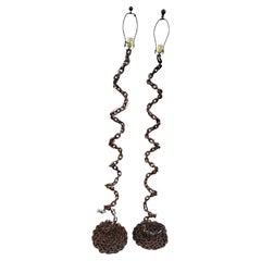 Mid-Century Modern Sculptural Welded Rigid Iron Rope Brutalist Floor Lamps